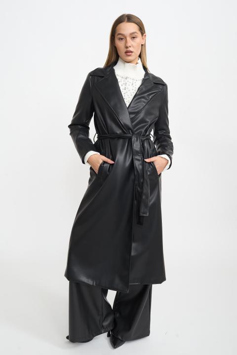 Trench collo ecofur nero - Autunno - Inverno 2025 | Brend