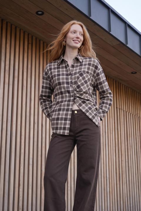 Camicia over check/tasca moro/panna - Autunno - Inverno 2027 | Brend