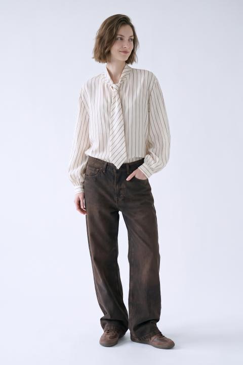 Camicia cravatta lyocell panna/bosco - Autunno - Inverno 2027 | Brend
