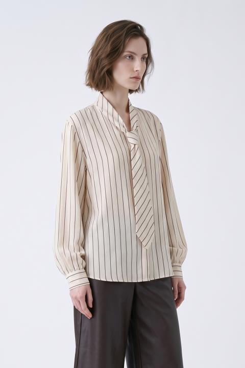 Camicia cravatta lyocell panna/burgundy - Autunno - Inverno 2027 | Brend