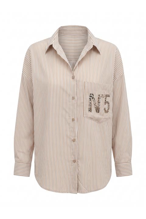 Camicia righe n.5 biscotto/ricamo animalier - Autunno - Inverno 2027 | Brend