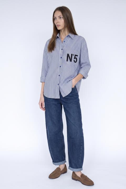 Camicia righe n.5 blu/ricamo nero - Autunno - Inverno 2027 | Brend