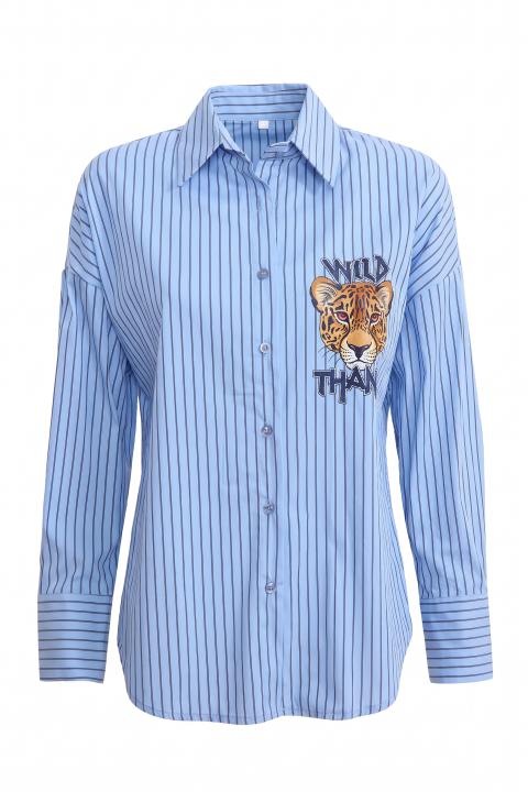 Camicia over rigata celeste/blu - Autunno - Inverno 2027 | Brend