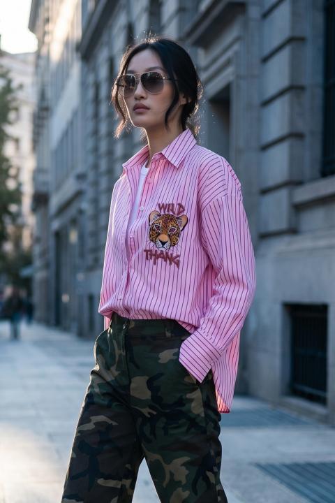 Camicia over rigata rosa/magenta - Autunno - Inverno 2027 | Brend