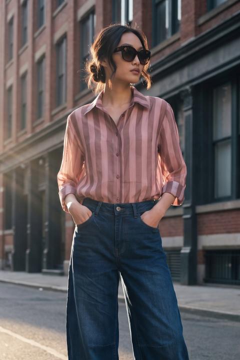 Camicia tencel rigo rosa/burgundy - Autunno - Inverno 2027 | Brend