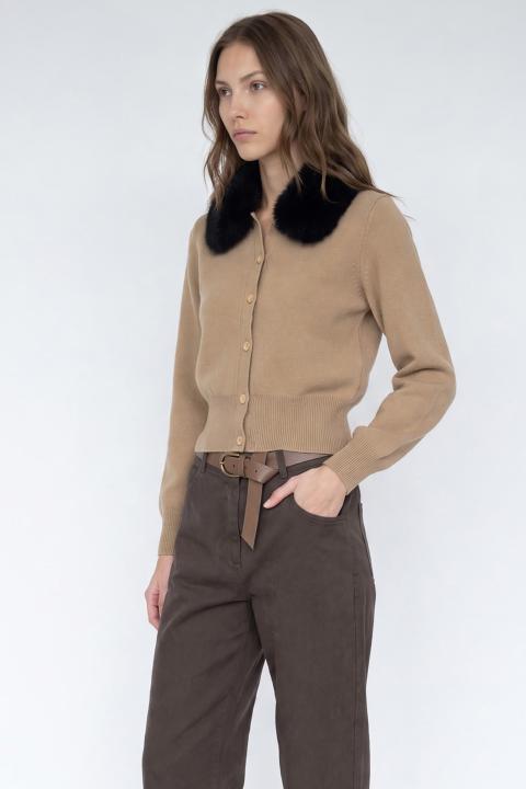 Cardigan collo eco-fur camel - Autunno - Inverno 2027 | Brend