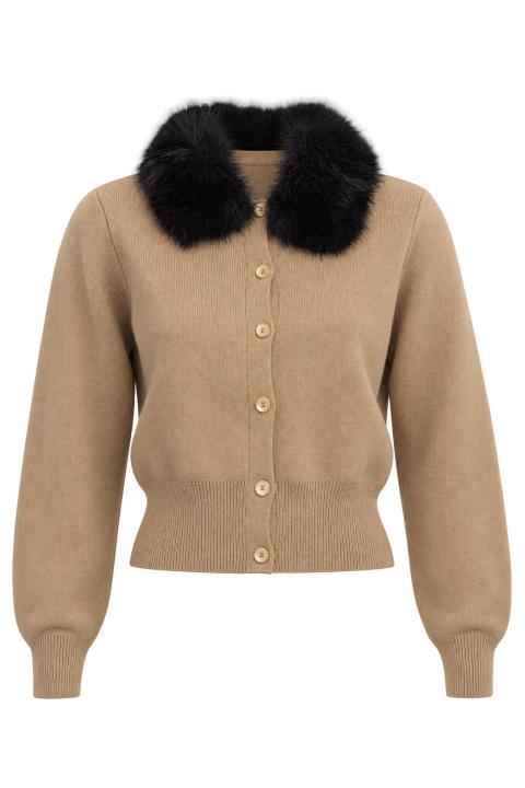 Cardigan collo eco-fur camel - Autunno - Inverno 2027 | Brend