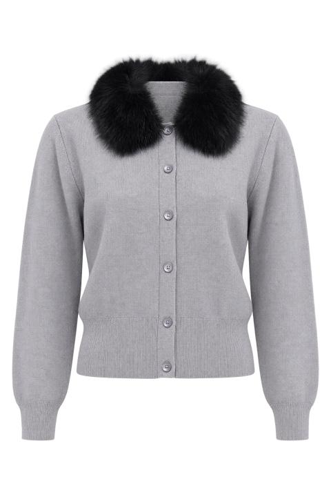 Cardigan collo eco-fur grigio chiaro - Autunno - Inverno 2027 | Brend