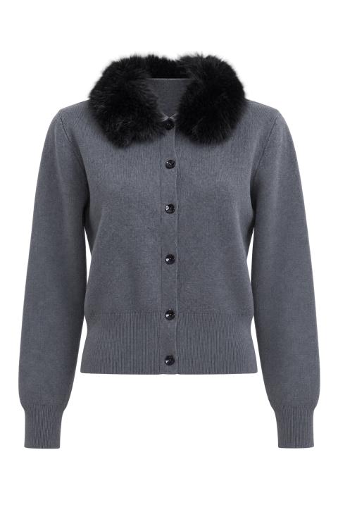 Cardigan collo eco-fur grigio scuro - Autunno - Inverno 2027 | Brend