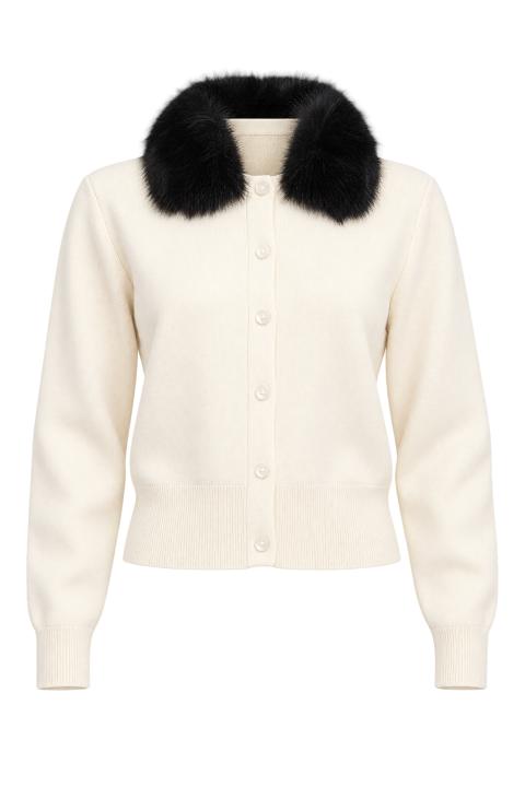 Cardigan collo eco-fur latte - Autunno - Inverno 2027 | Brend