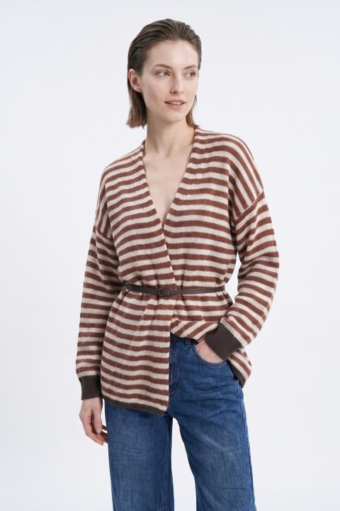 Cardigan righe cintura coccio/moro - Autunno - Inverno 2027 | Brend