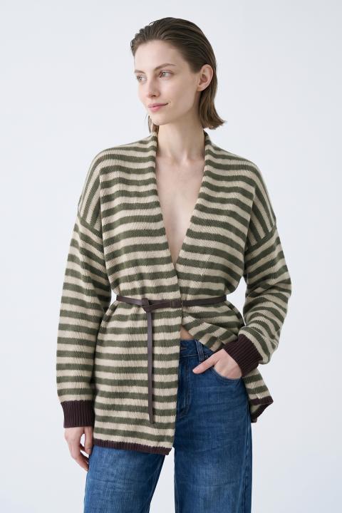 Cardigan righe cintura militare/vino - Autunno - Inverno 2027 | Brend