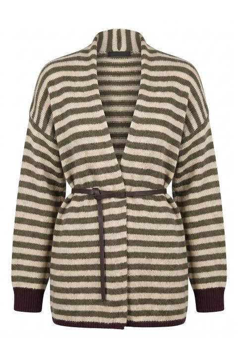 Cardigan righe cintura militare/vino - Autunno - Inverno 2027 | Brend