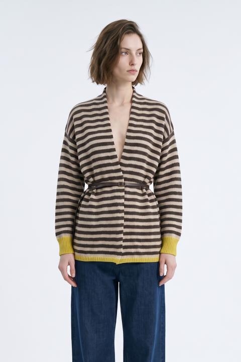 Cardigan righe cintura moro/pistacchio - Autunno - Inverno 2027 | Brend