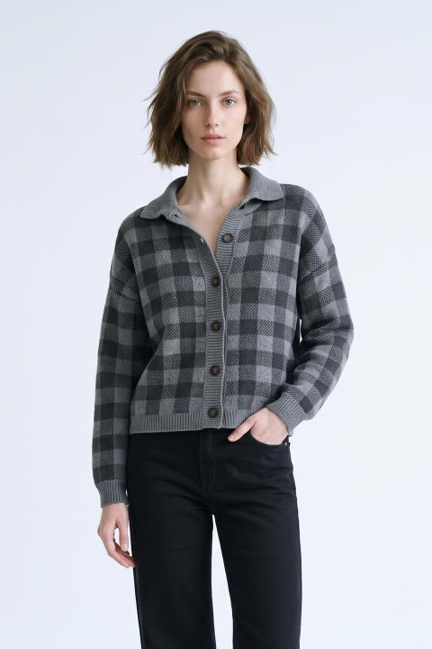 Cardigan check bottoni grigio - Autunno - Inverno 2027 | Brend