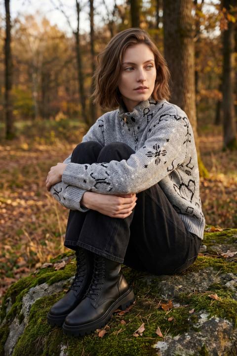 Cardigan zip fantasia grigio - Autunno - Inverno 2027 | Brend