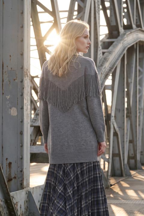 Cardigan lungo frange grigio - Autunno - Inverno 2027 | Brend