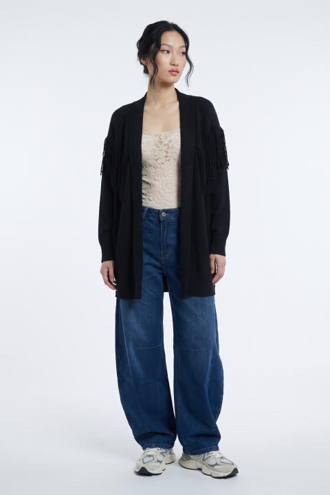 Cardigan lungo frange nero - Autunno - Inverno 2027 | Brend