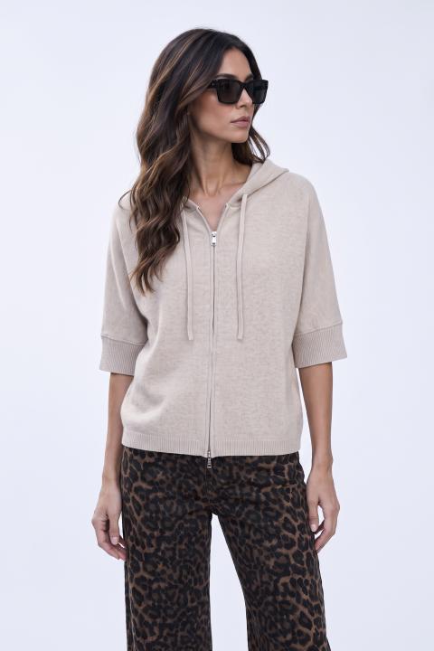 Cardigan zip e cappuccio beige - Autunno - Inverno 2027 | Brend