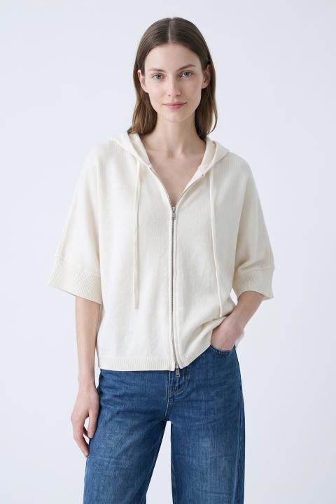 Cardigan zip e cappuccio panna - Autunno - Inverno 2027 | Brend