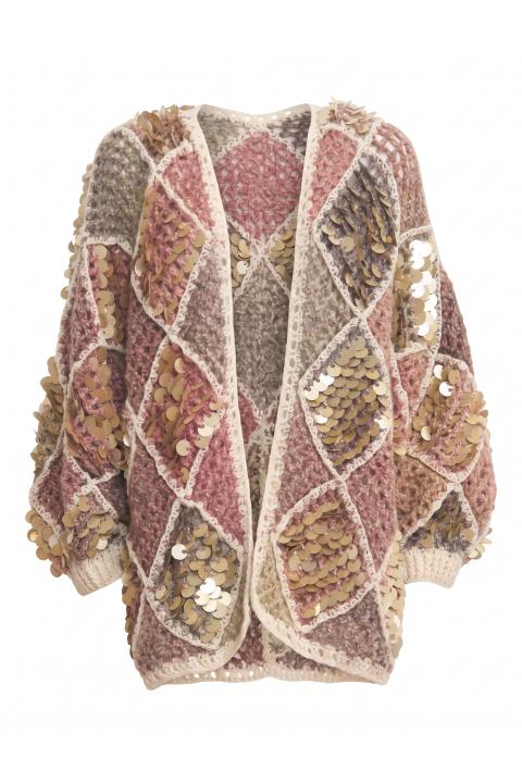 Cardigan crochet paillettes rosa - Autunno - Inverno 2027 | Brend
