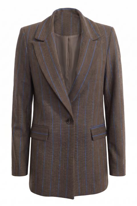 Giacca tessuto spigato e righe bronzo/bluette - Autunno - Inverno 2027 | Brend
