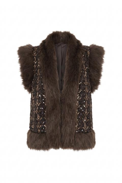 Gilet paillettes ecofur nero/moro - Autunno - Inverno 2027 | Brend