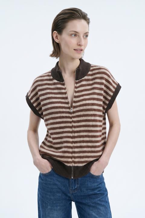 Gilet zip righe coccio/moro - Autunno - Inverno 2027 | Brend