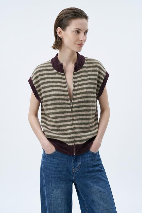 Gilet zip righe militare/vino - Autunno - Inverno 2027 | Brend