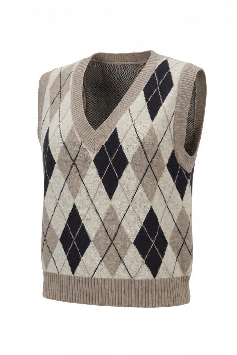Gilet scollo V rombi beige - Autunno - Inverno 2027 | Brend