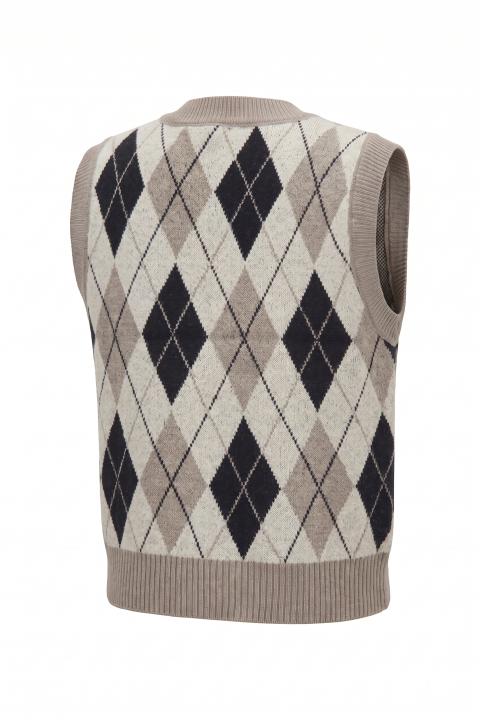 Gilet scollo V rombi beige - Autunno - Inverno 2027 | Brend
