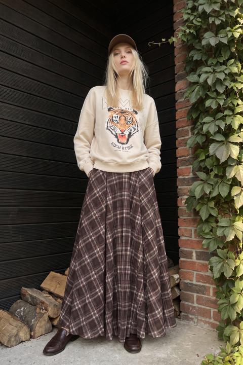 Gonna ruota check moro/chianti - Autunno - Inverno 2027 | Brend
