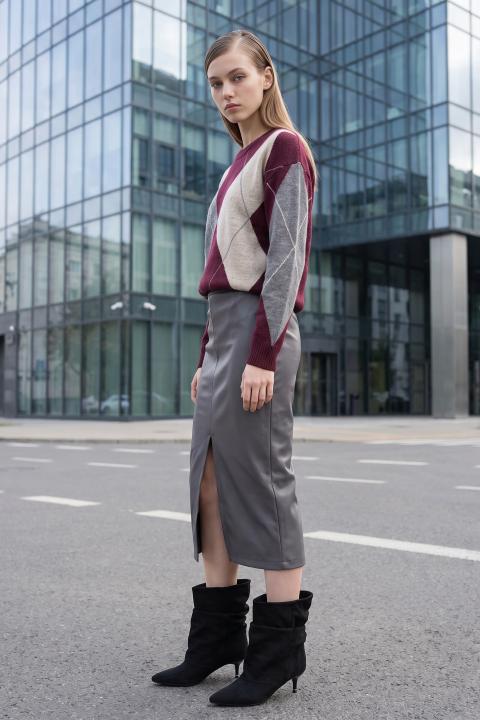 Gonna longuette effetto pelle grigio - Autunno - Inverno 2027 | Brend