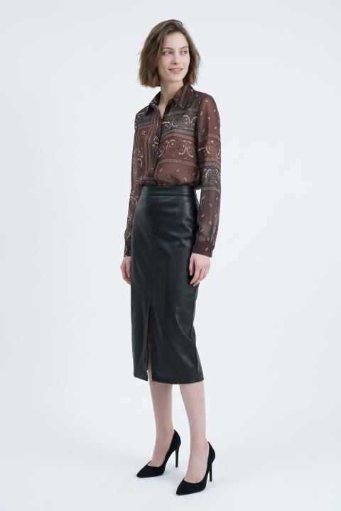 Gonna longuette effetto pelle nero - Autunno - Inverno 2027 | Brend