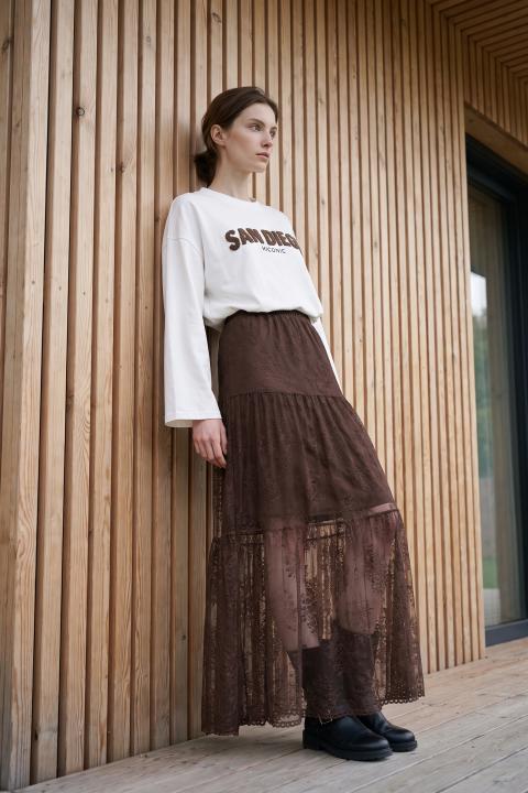 Gonna balze pizzo marrone - Autunno - Inverno 2027 | Brend
