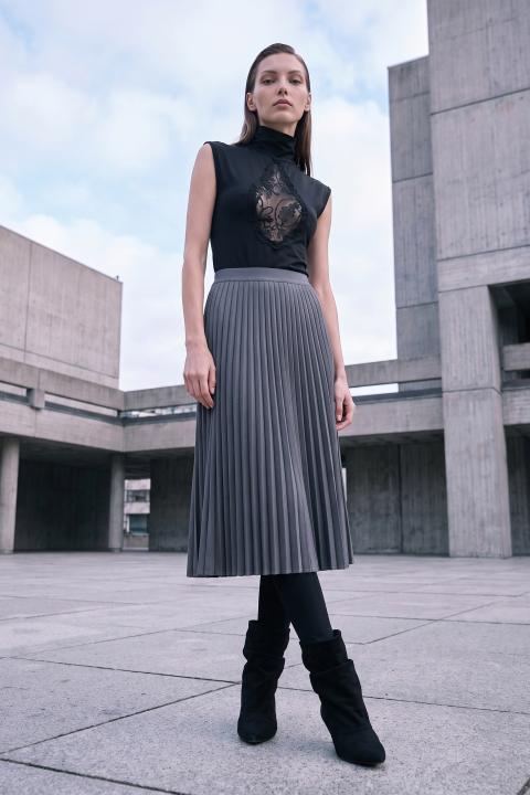 Gonna midi plissè grigio - Autunno - Inverno 2027 | Brend