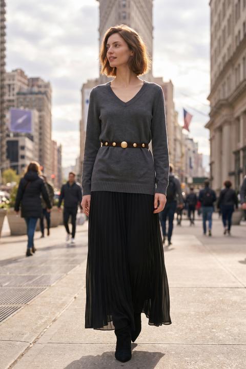 Maglia maxi scollo V grigio medio - Autunno - Inverno 2027 | Brend