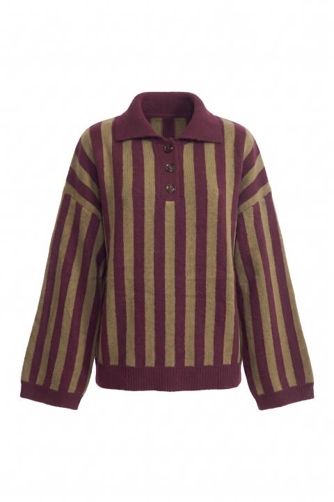 Maglia polo over rigata burgundy - Autunno - Inverno 2027 | Brend