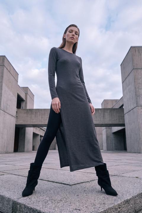 Maglia lunga spacco grigio scuro - Autunno - Inverno 2027 | Brend