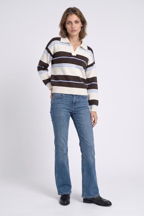 Maglia polo rigata panna/moro-celeste - Autunno - Inverno 2027 | Brend