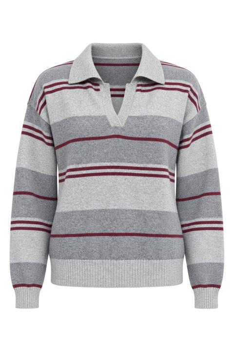 Maglia polo rigata perla/grigio-bordeaux - Autunno - Inverno 2027 | Brend