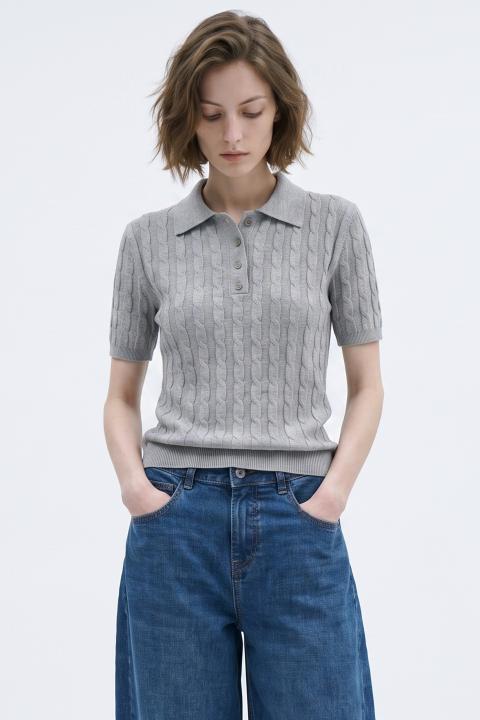 Maglia polo mezza manica treccia grigio-perla - Autunno - Inverno 2027 | Brend