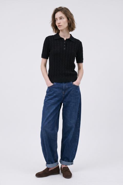 Maglia polo mezza manica treccia nero - Autunno - Inverno 2027 | Brend
