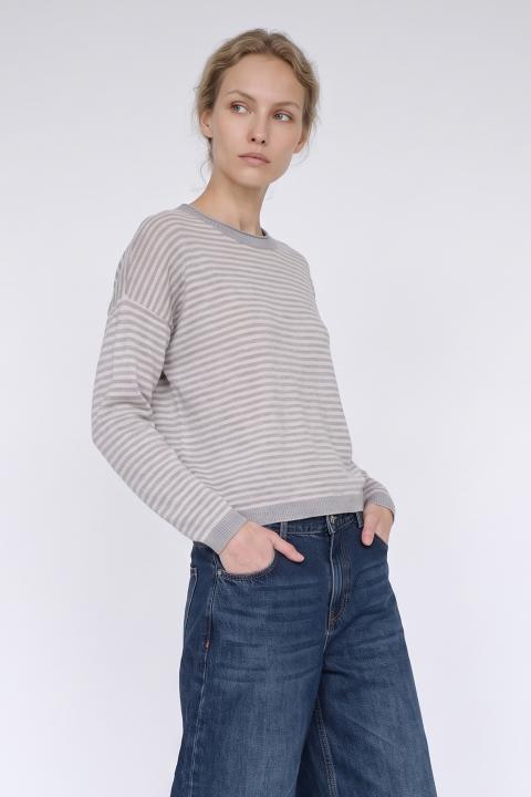 Maglia girocollo righe grigio-perla - Autunno - Inverno 2027 | Brend