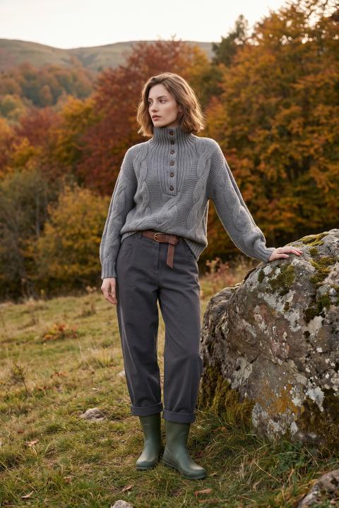 Maglia collo imbuto treccia grigio - Autunno - Inverno 2027 | Brend