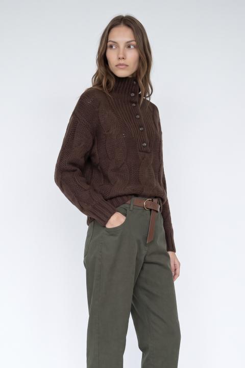 Maglia collo imbuto treccia moro - Autunno - Inverno 2027 | Brend