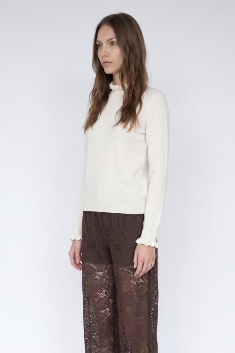 Maglia collo e polsini rouches bianco - Autunno - Inverno 2027 | Brend