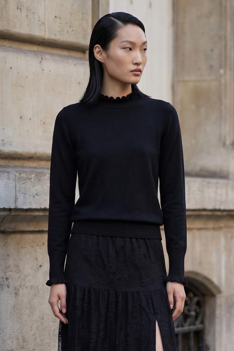 Maglia collo e polsini rouches nero - Autunno - Inverno 2027 | Brend