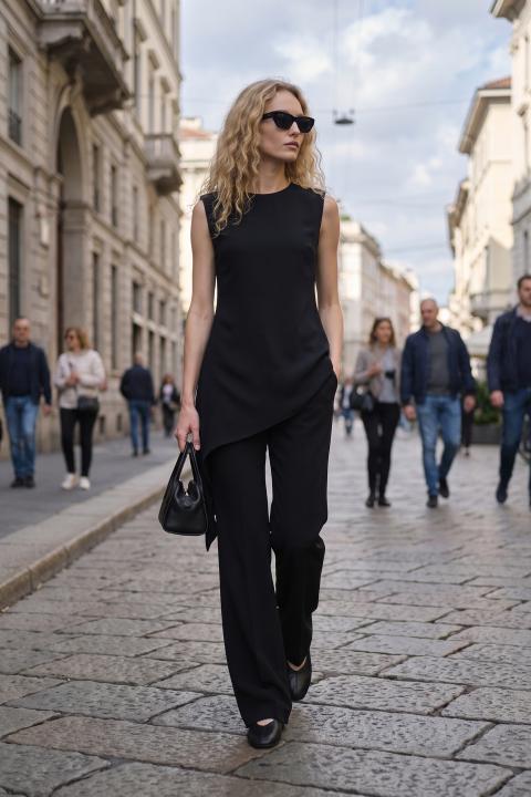 Pantalone palazzo elastico dietro nero - Autunno - Inverno 2027 | Brend