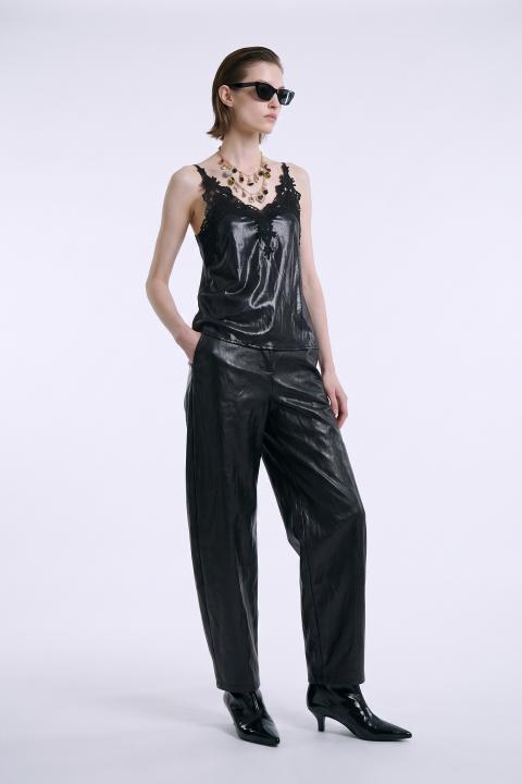 Pantalone palazzo effetto pelle nero - Autunno - Inverno 2027 | Brend